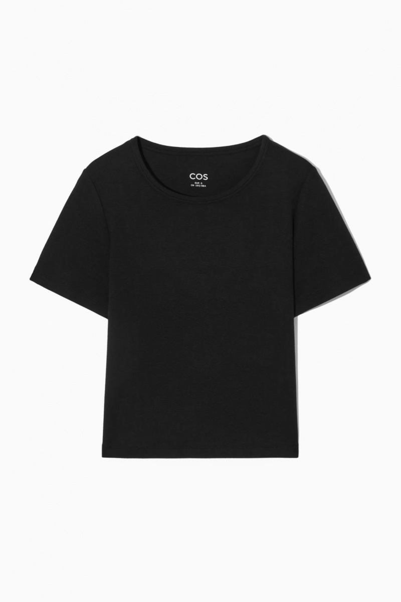 Women's COS Cropped Slim-Fit T-Shirt Black NZ-95NTDIWCB