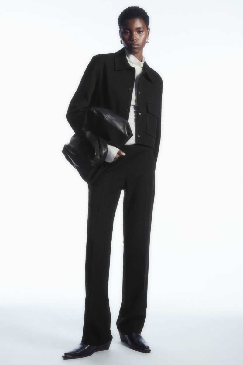 Women's COS Cropped Twill Jackets Black NZ-27PZDKOEI