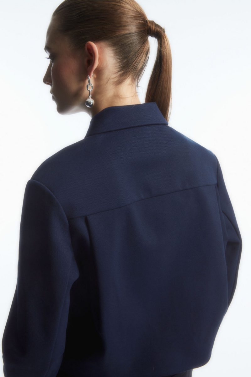 Women's COS Cropped Twill Jackets Navy NZ-32PRUGBET