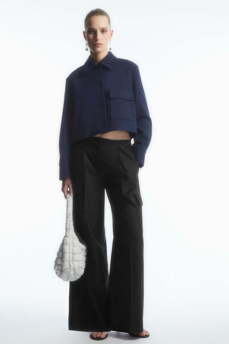 Women's COS Cropped Twill Jackets Navy NZ-32PRUGBET
