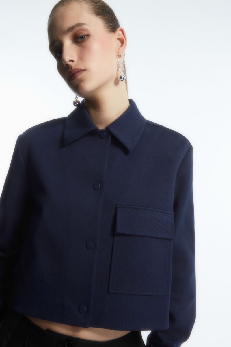 Women\'s COS Cropped Twill Jackets Navy NZ-32PRUGBET