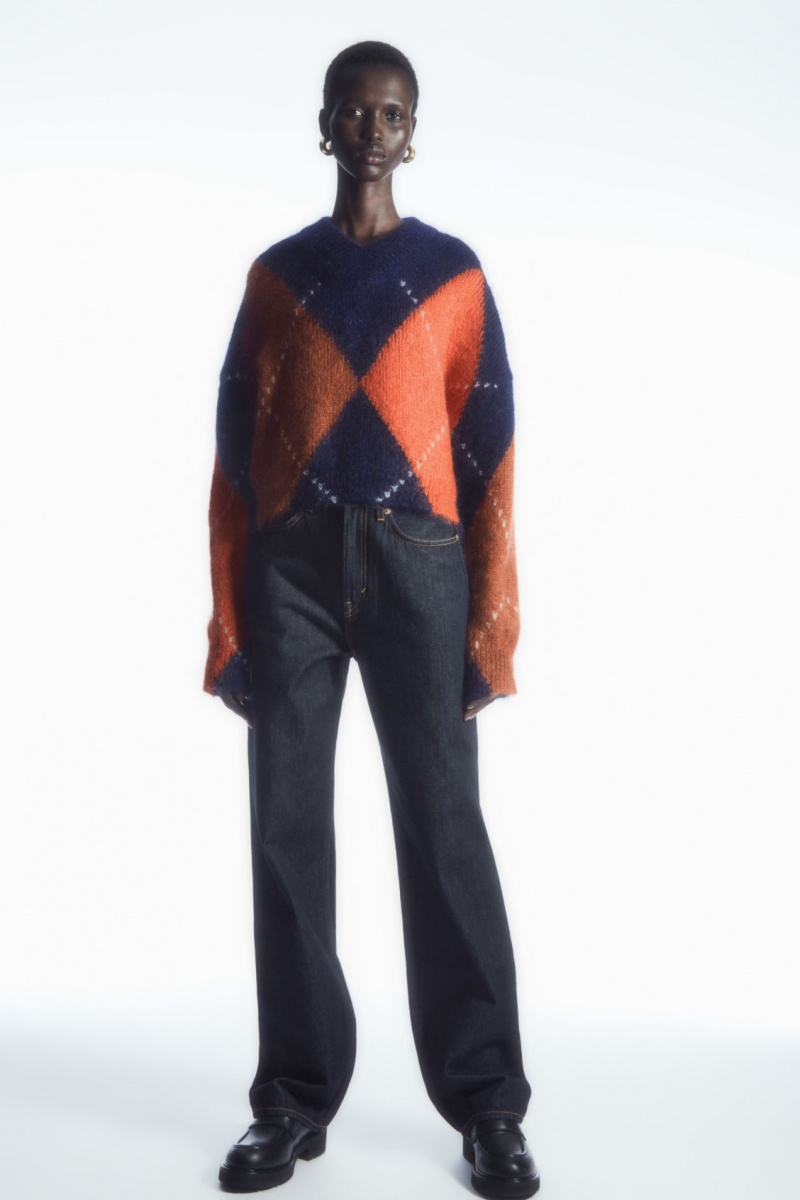 Women's COS Cropped V-Neck Mohair Sweaters Navy NZ-51IAKPFHT
