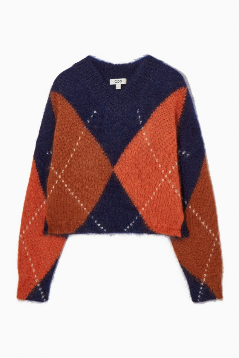 Women's COS Cropped V-Neck Mohair Sweaters Navy NZ-51IAKPFHT