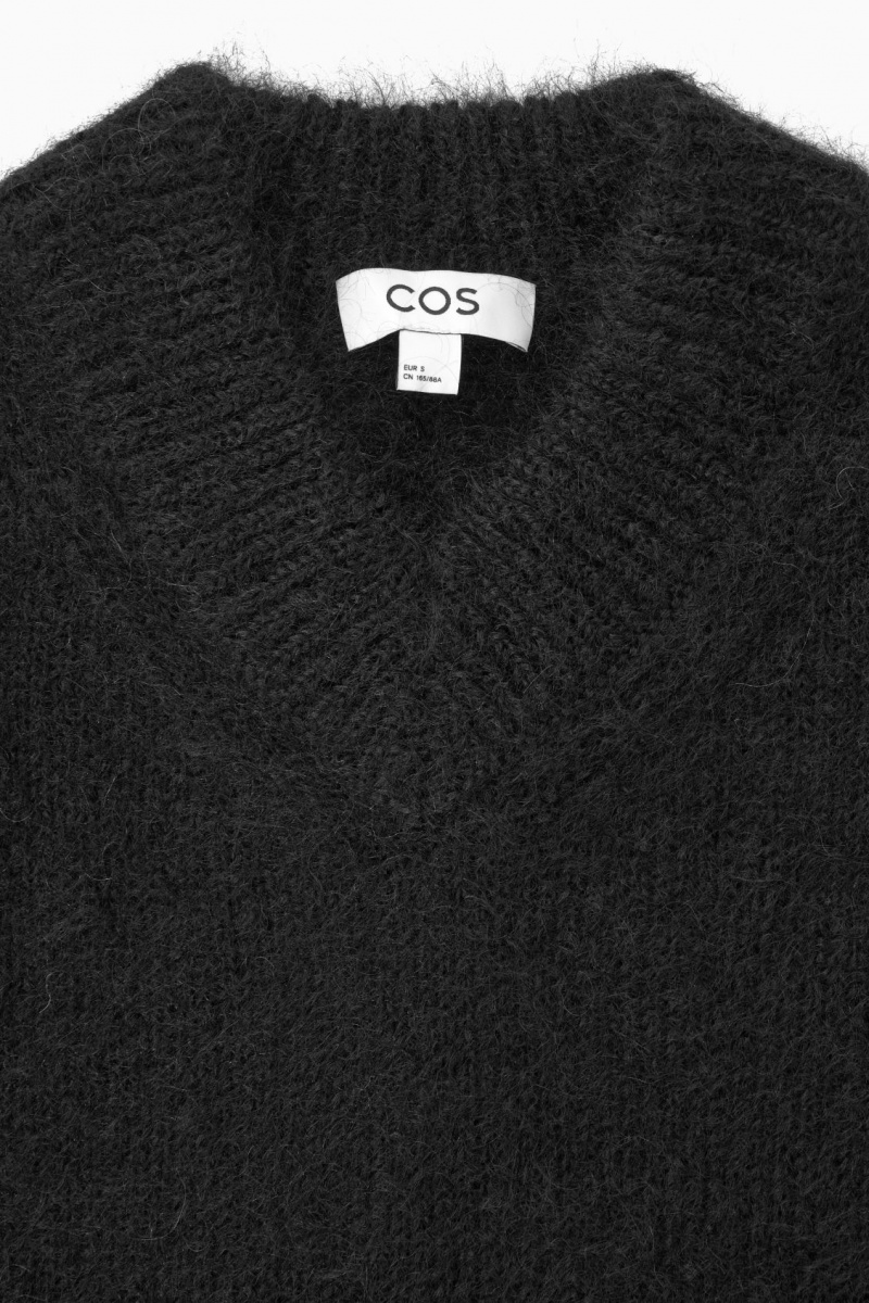 Women's COS Cropped V-Neck Mohair Sweaters Black NZ-48JNKMFZW