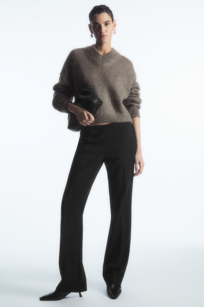 Women's COS Cropped V-Neck Mohair Sweaters Light Brown NZ-61IRAOMYG