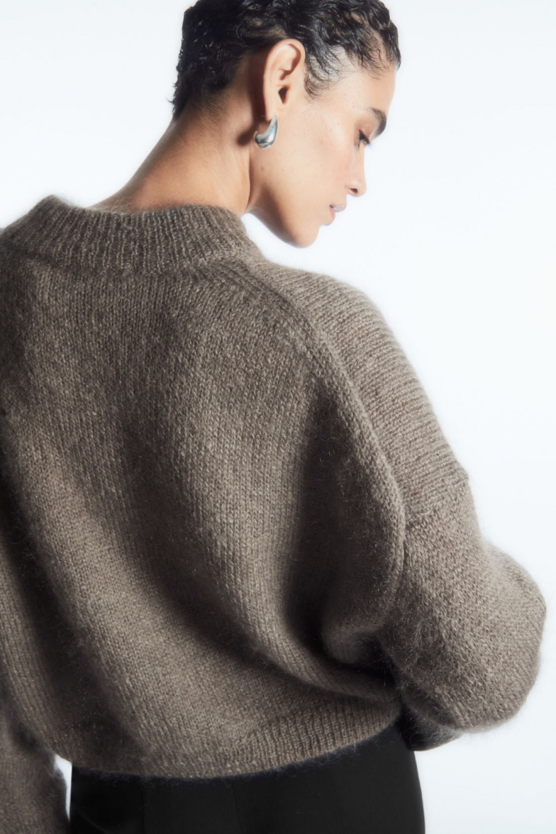 Women's COS Cropped V-Neck Mohair Sweaters Light Brown NZ-61IRAOMYG