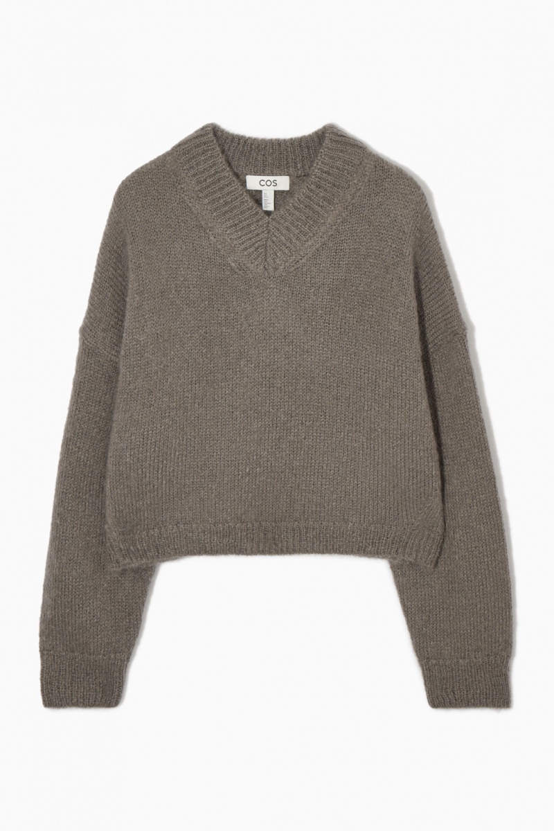 Women's COS Cropped V-Neck Mohair Sweaters Light Brown NZ-61IRAOMYG