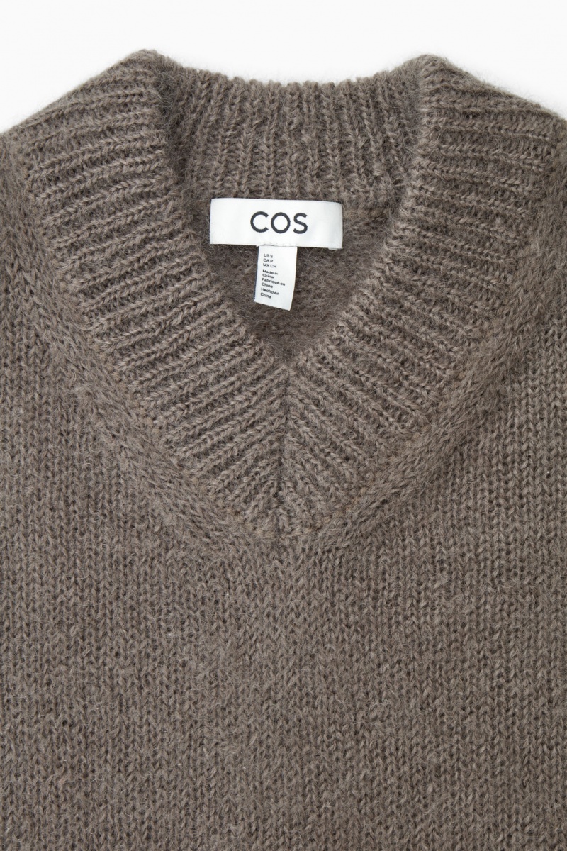 Women's COS Cropped V-Neck Mohair Sweaters Light Brown NZ-61IRAOMYG