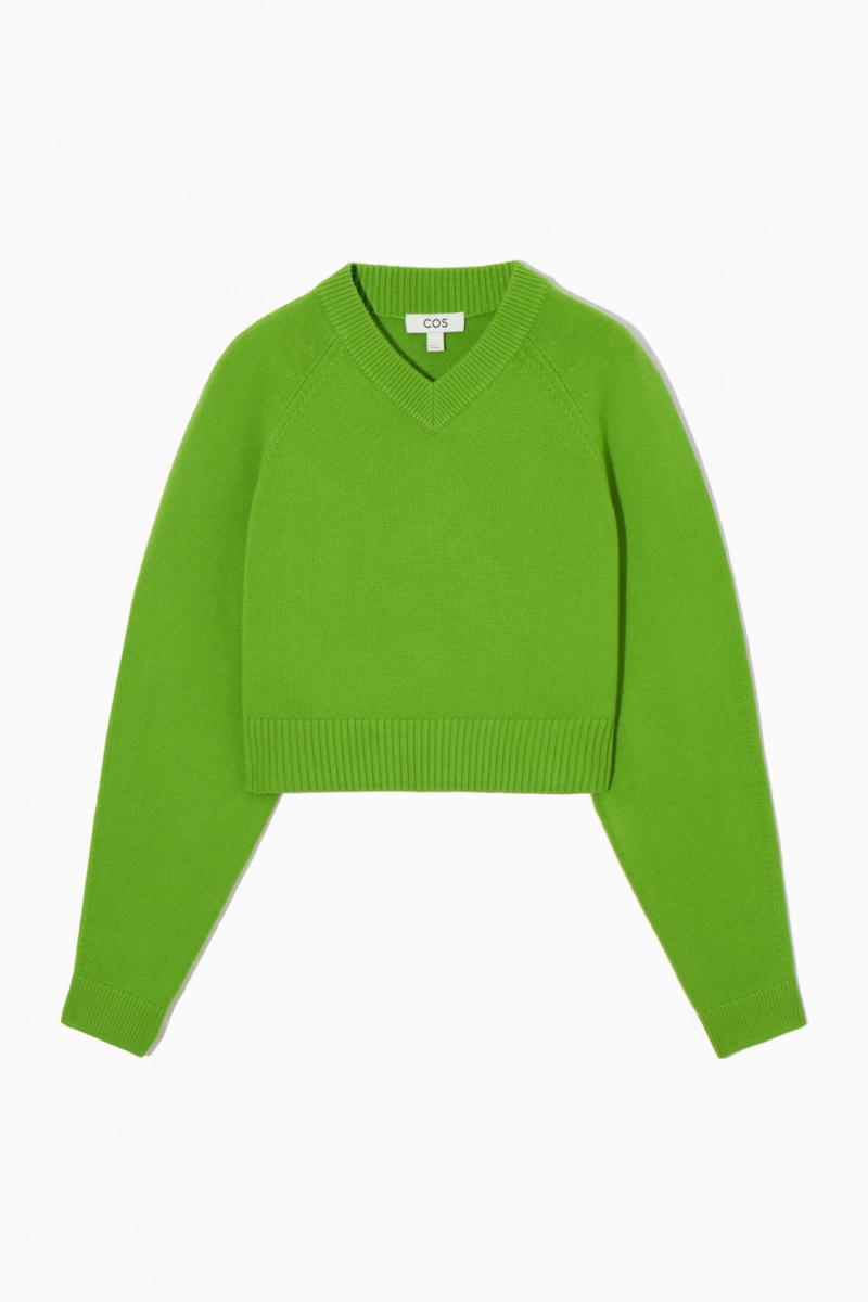 Women's COS Cropped V-Neck Wool Sweaters Green NZ-07QBEIPVD