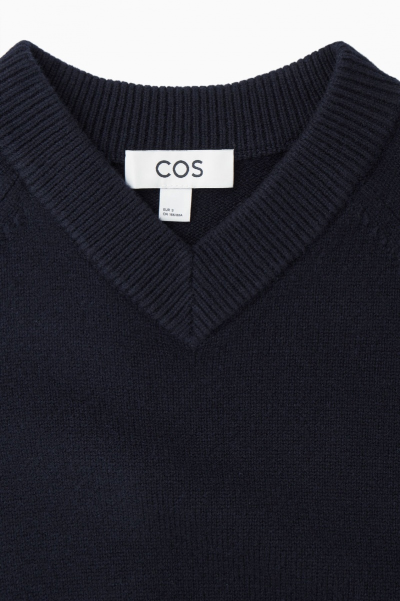 Women's COS Cropped V-Neck Wool Sweaters Navy NZ-85VSBNKGQ