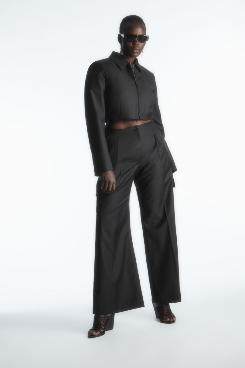 Women's COS Cropped Wool-Blend Tailored Jackets Black NZ-96QUTOAWY