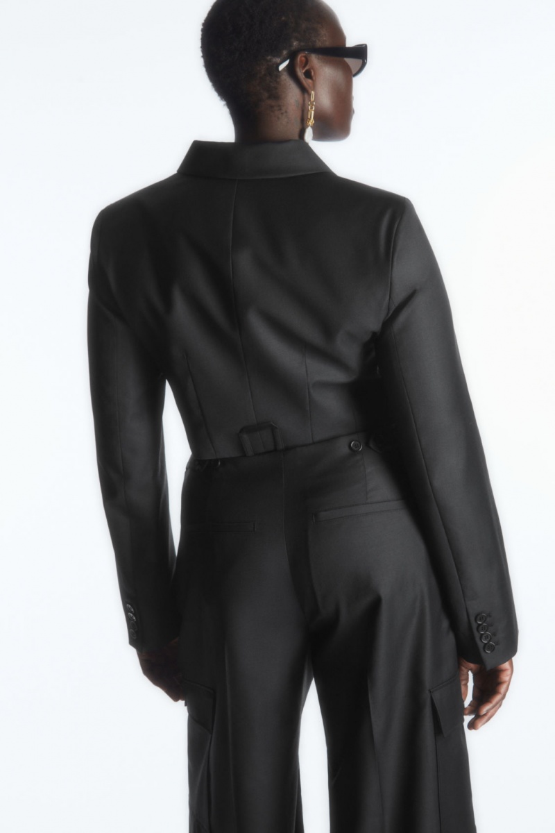 Women's COS Cropped Wool-Blend Tailored Jackets Black NZ-96QUTOAWY