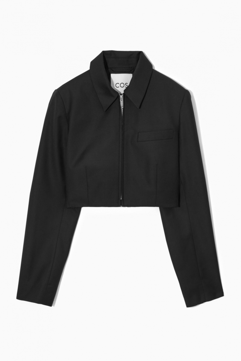 Women's COS Cropped Wool-Blend Tailored Jackets Black NZ-96QUTOAWY