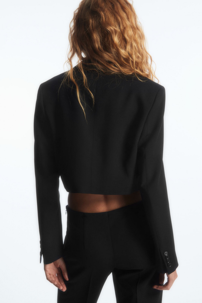 Women's COS Cropped Wool Blazer Black NZ-56GIXPJQL