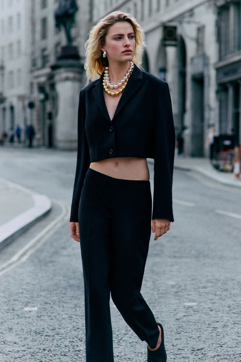Women's COS Cropped Wool Blazer Black NZ-56GIXPJQL