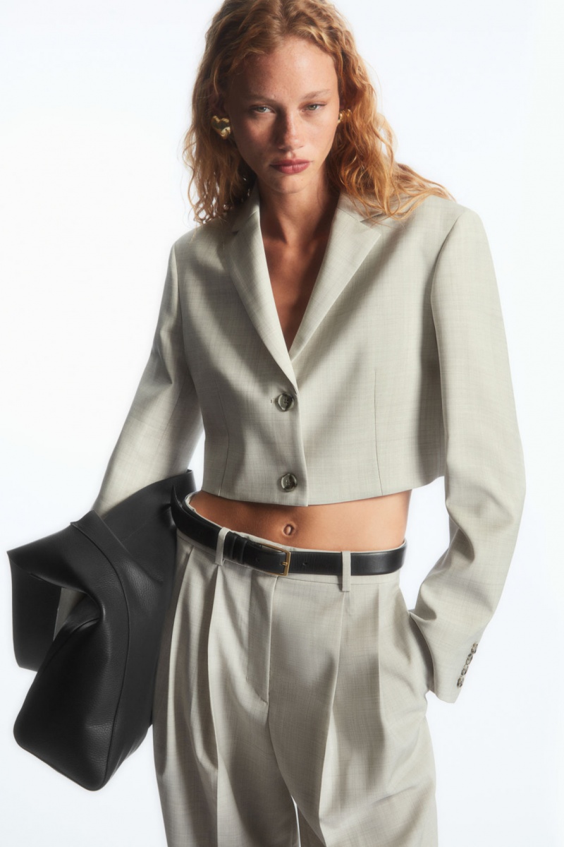Women's COS Cropped Wool Blazer Grey NZ-07ESCWDLO