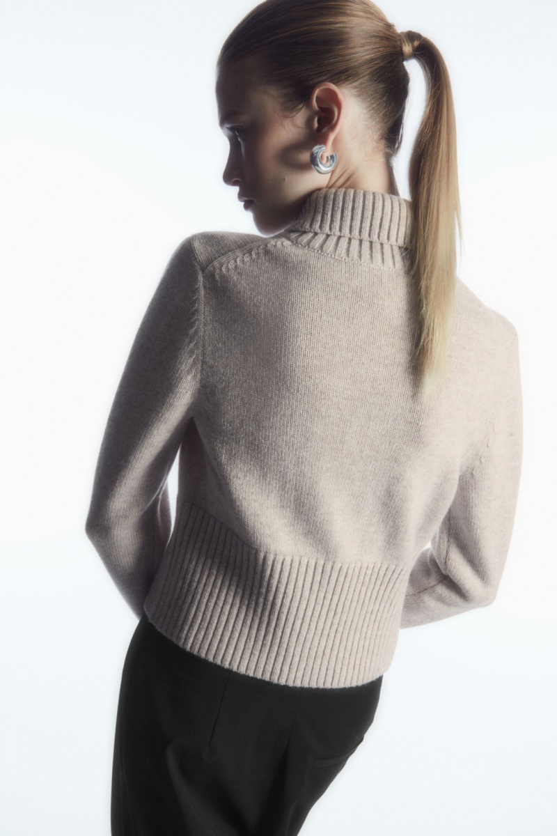 Women's COS Cropped Wool Zip-Up Cardigan Beige NZ-74JTWNXGL