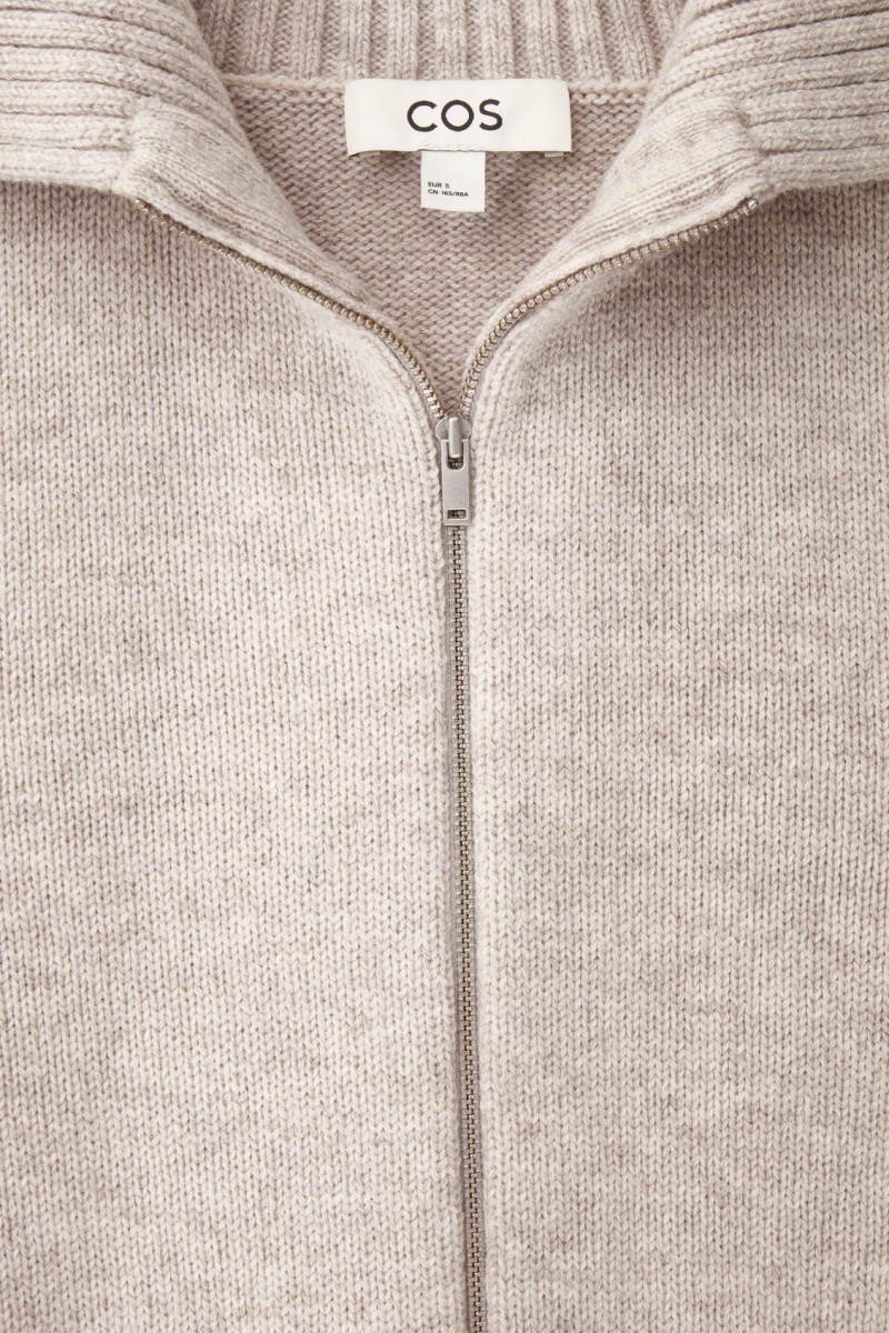 Women's COS Cropped Wool Zip-Up Cardigan Beige NZ-74JTWNXGL
