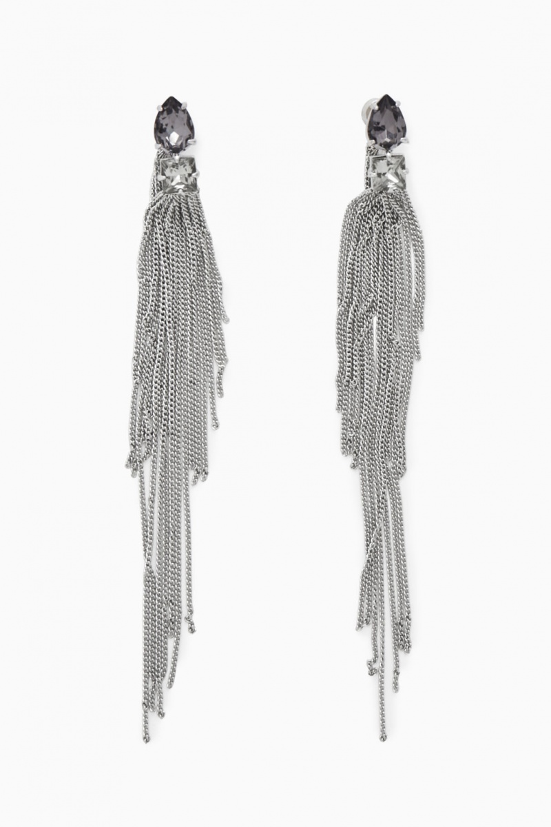 Women's COS Crystal-Embellished Chainmail Earrings Gold NZ-85ZDGUVRP