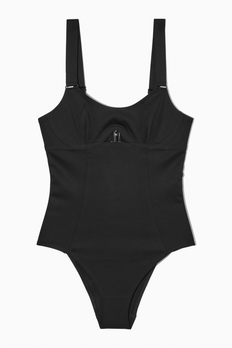 Women's COS Cut-Out Scoop-Neck Swimsuits Black NZ-23VMIHAWE