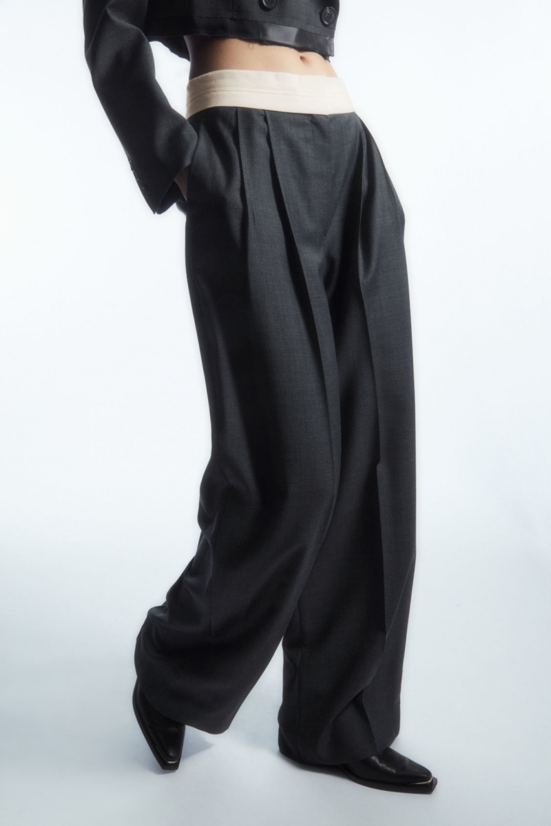 Women's COS Deconstructed Wide-Leg Wool Pants Dark Grey NZ-83HIMVDZW