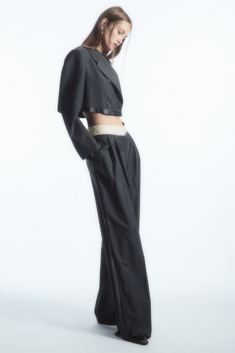 Women's COS Deconstructed Wide-Leg Wool Pants Dark Grey NZ-83HIMVDZW