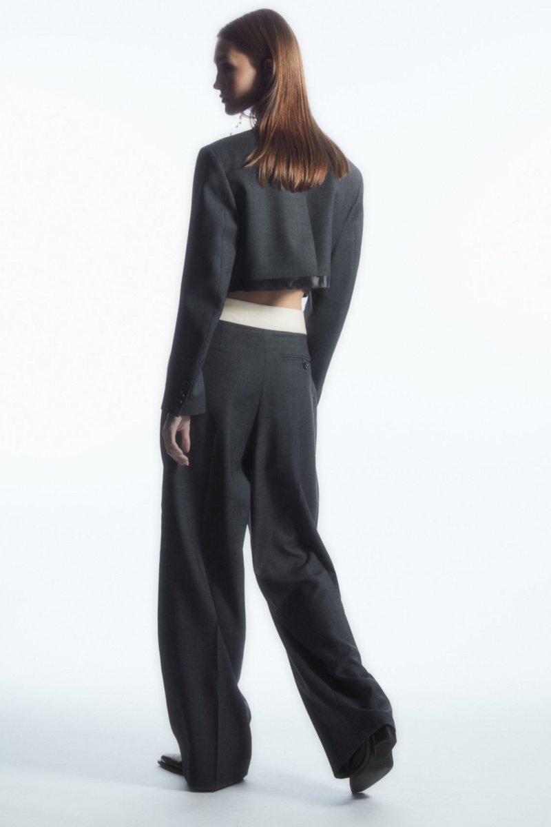 Women's COS Deconstructed Wide-Leg Wool Pants Dark Grey NZ-83HIMVDZW