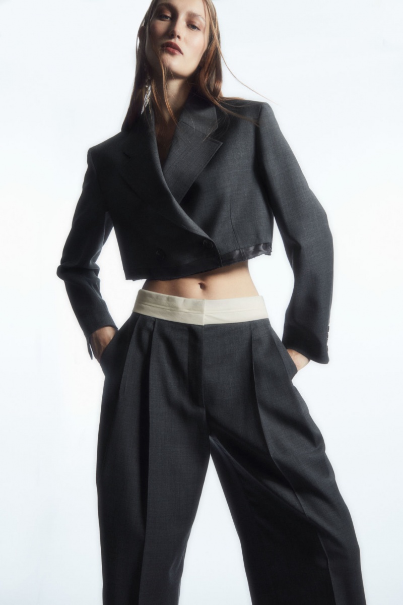Women's COS Deconstructed Wide-Leg Wool Pants Dark Grey NZ-83HIMVDZW