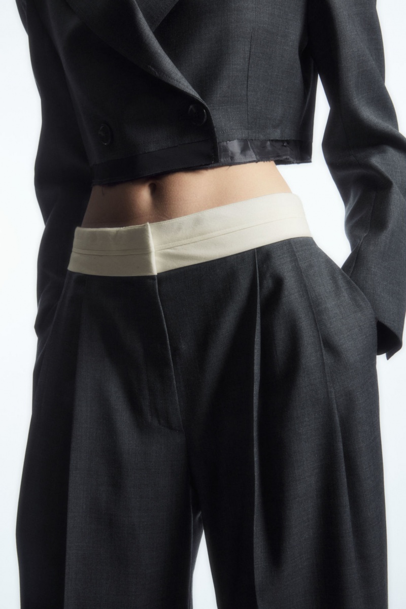 Women's COS Deconstructed Wide-Leg Wool Pants Dark Grey NZ-83HIMVDZW