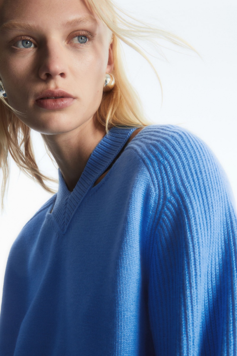 Women's COS Deconstructed Wool Sweaters Blue NZ-69UGQEXIH