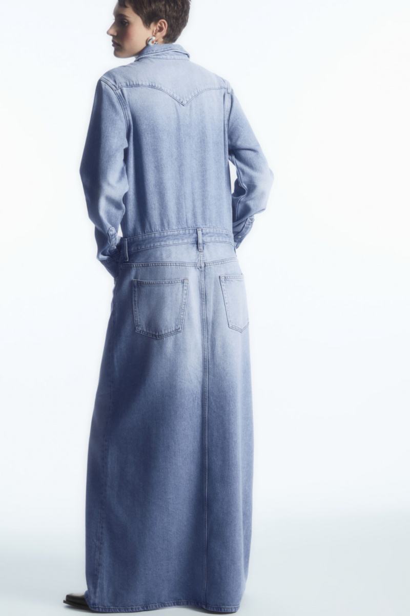 Women's COS Denim Maxi Dress Light Blue NZ-63OJHRNKI