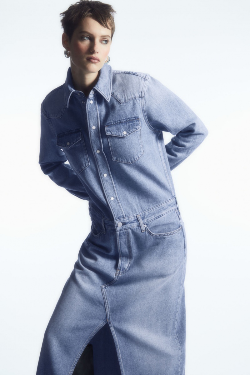Women's COS Denim Maxi Dress Light Blue NZ-63OJHRNKI