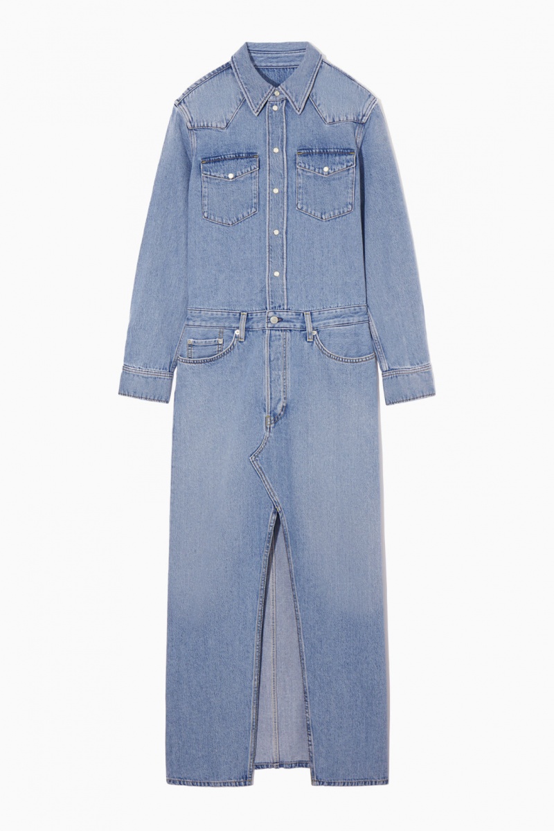 Women's COS Denim Maxi Dress Light Blue NZ-63OJHRNKI