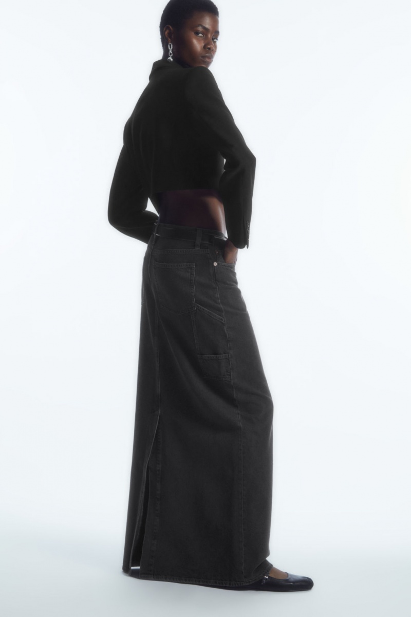Women's COS Denim Maxi Skirt Black NZ-08UZOKSHV