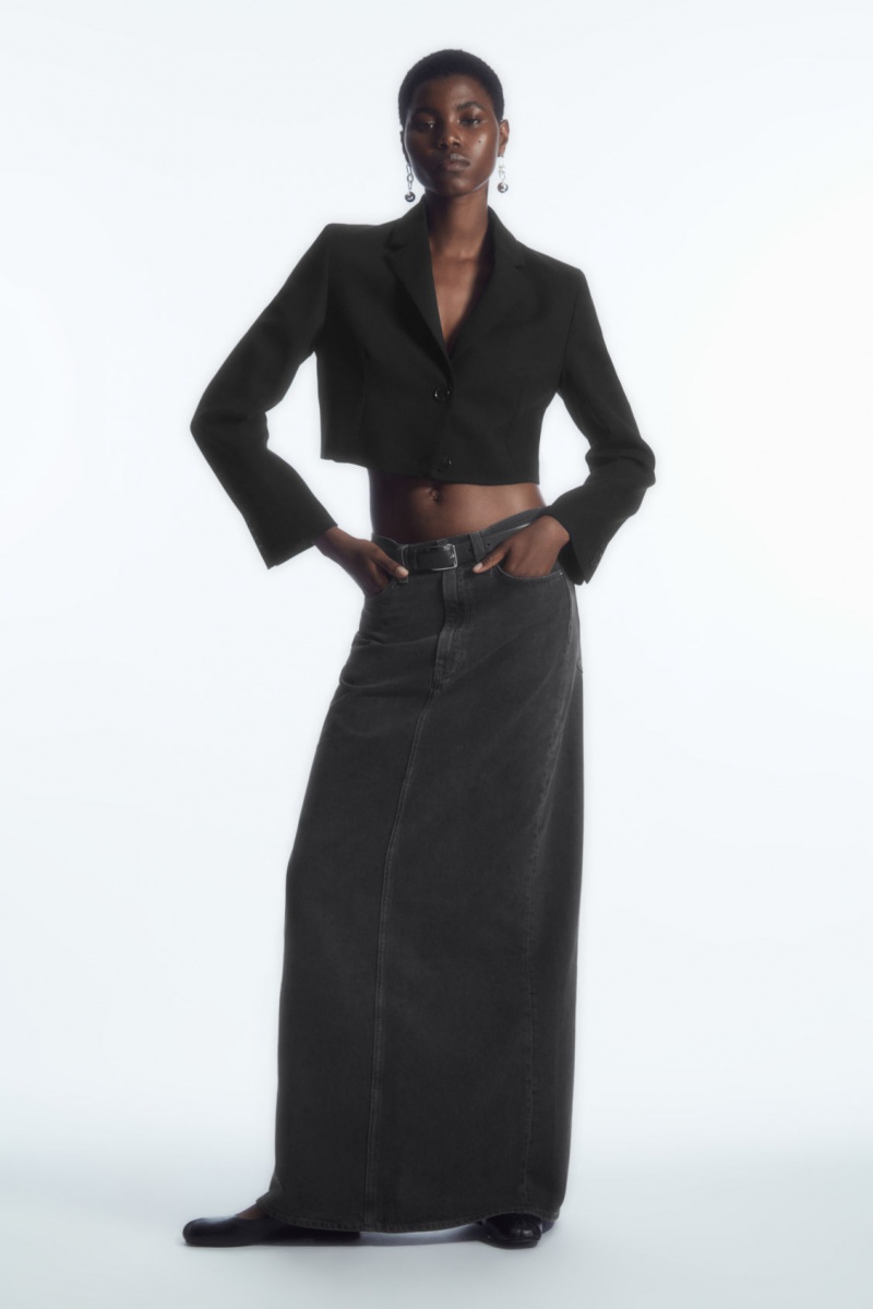 Women\'s COS Denim Maxi Skirt Black NZ-08UZOKSHV