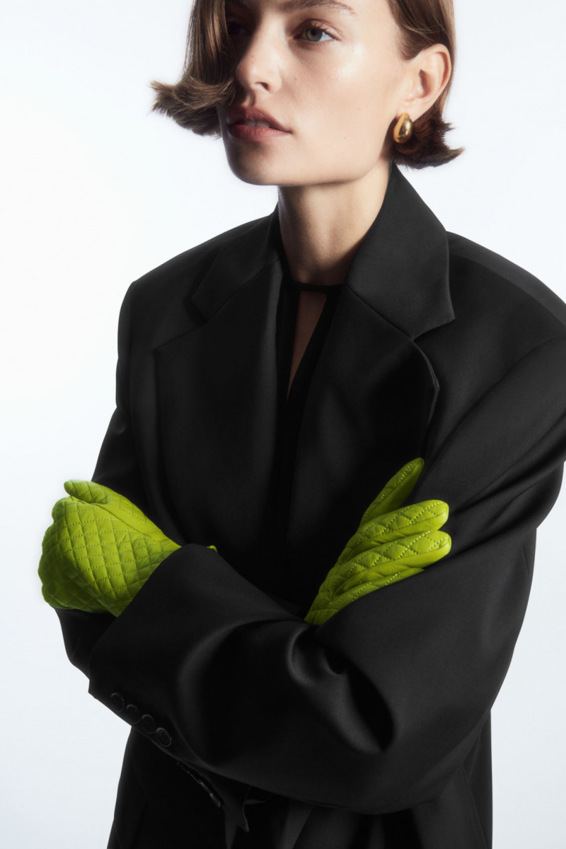 Women\'s COS Diamond-Quilted Leather Gloves Green NZ-36AILGSOF