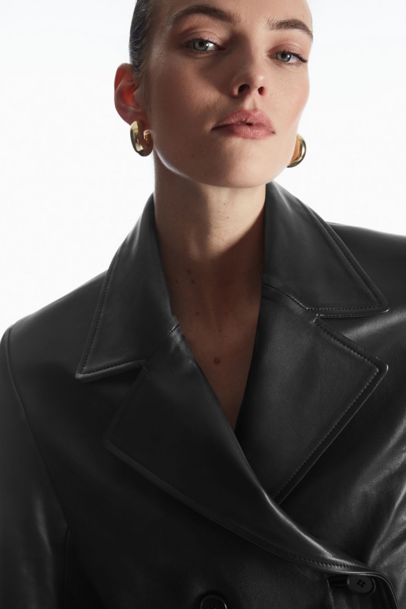Women's COS Double-Breasted Leather Jackets Black NZ-51CXMBAZI