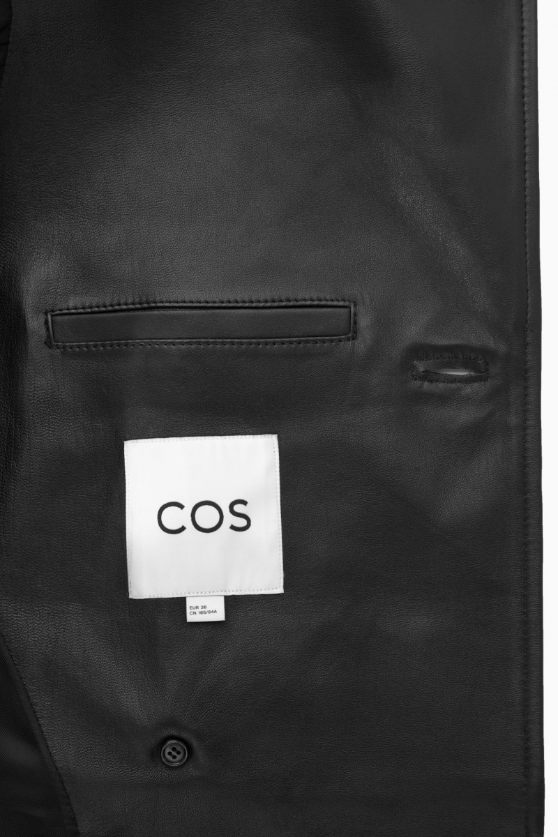Women's COS Double-Breasted Leather Jackets Black NZ-51CXMBAZI
