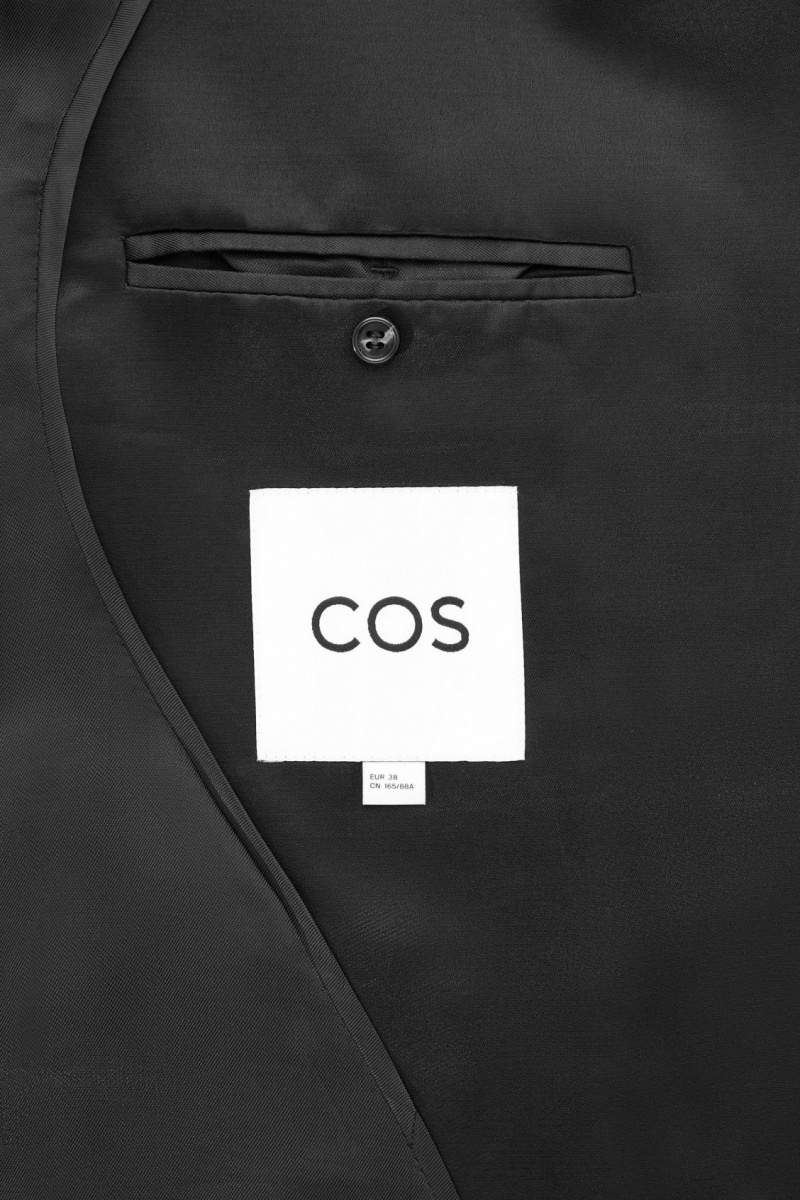 Women's COS Double-Breasted Satin-Trimmed Wool Blazer Black NZ-58MHGFSOB