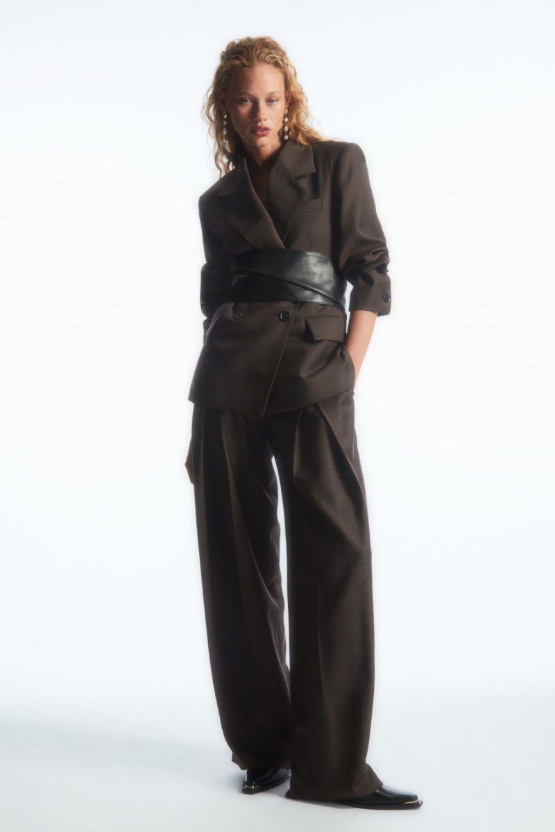 Women's COS Double-Breasted Wool Blazer Dark Brown NZ-13WNZMHKS