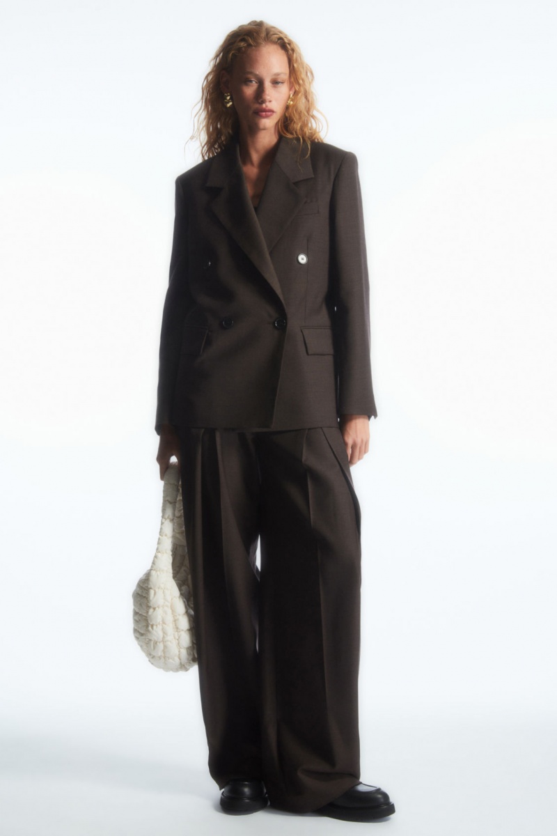 Women's COS Double-Breasted Wool Blazer Dark Brown NZ-13WNZMHKS
