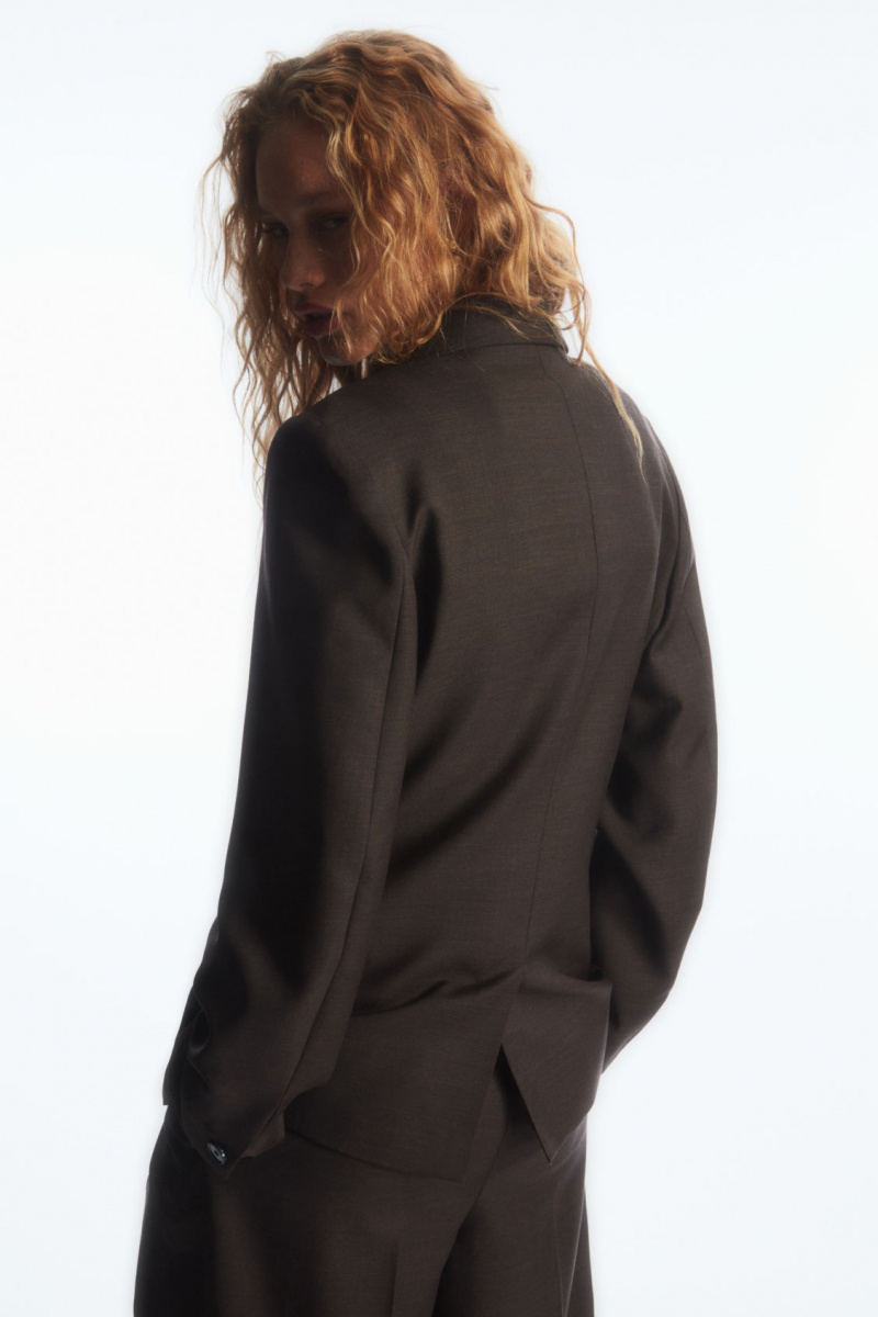 Women's COS Double-Breasted Wool Blazer Dark Brown NZ-13WNZMHKS