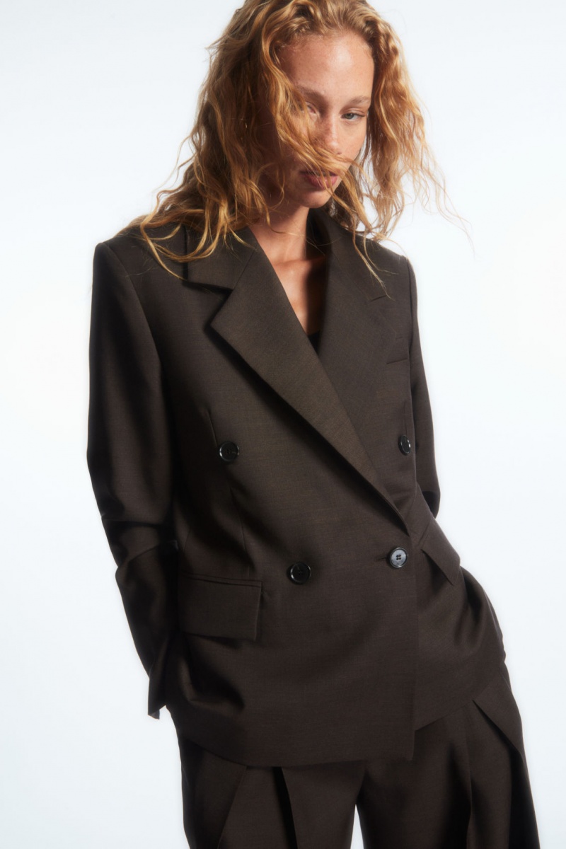 Women\'s COS Double-Breasted Wool Blazer Dark Brown NZ-13WNZMHKS