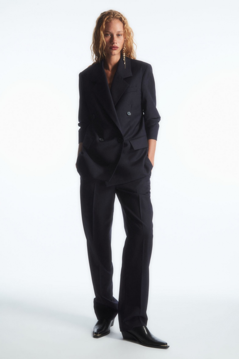 Women's COS Double-Breasted Wool Blazer Navy NZ-21DKNXHBG