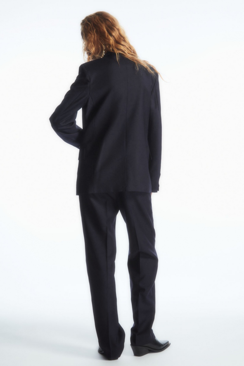 Women's COS Double-Breasted Wool Blazer Navy NZ-21DKNXHBG