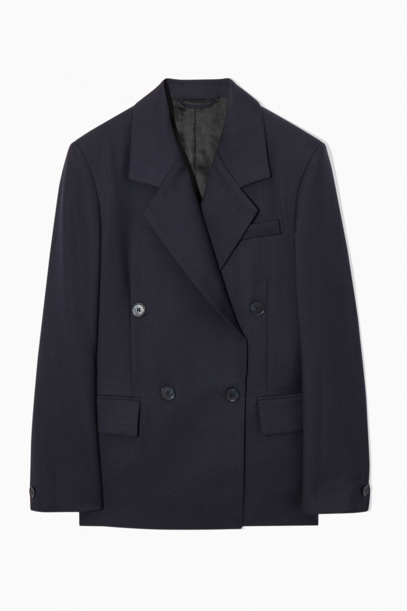 Women's COS Double-Breasted Wool Blazer Navy NZ-21DKNXHBG