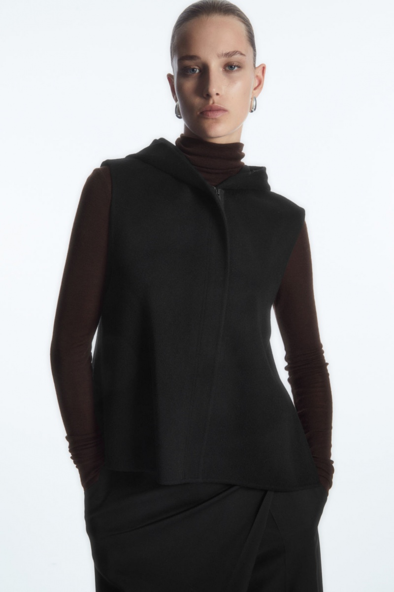 Women's COS Double-Faced Hybrid Hooded Vest Black NZ-16IQOPTUB