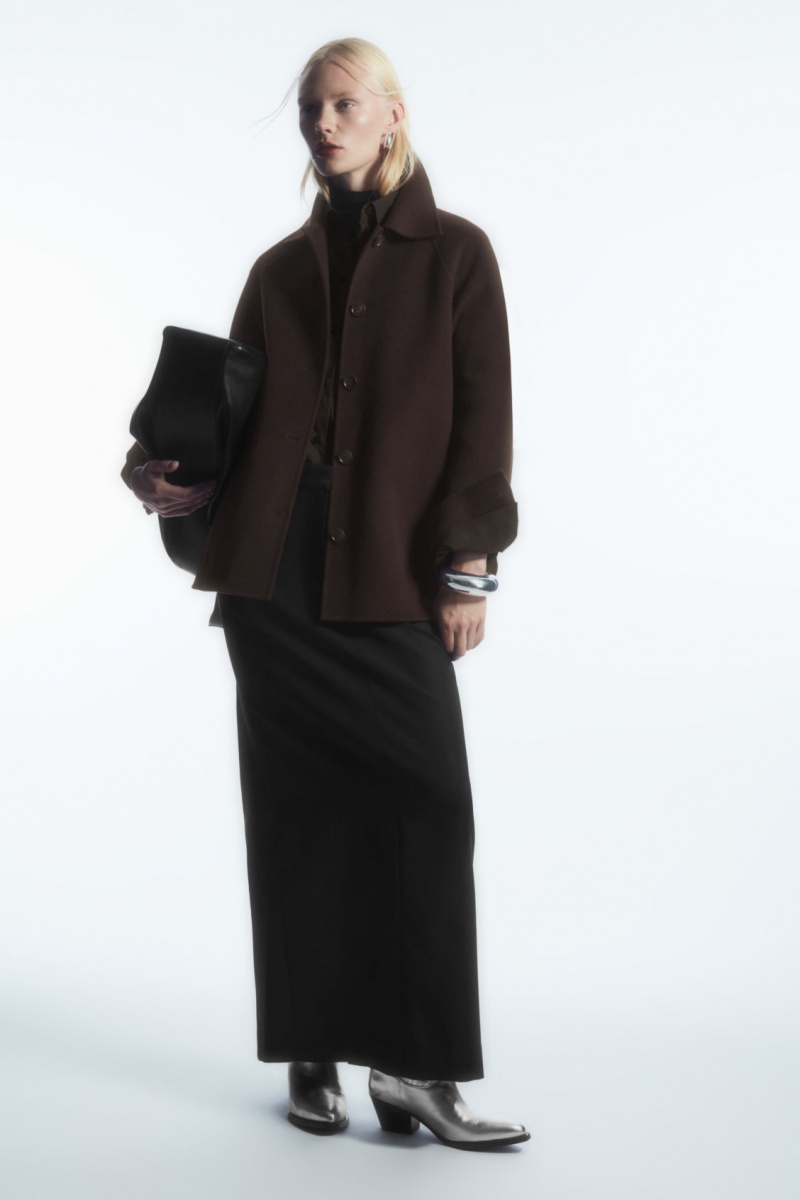 Women's COS Double-Faced Wool Jackets Dark Brown NZ-72BLFXOYJ