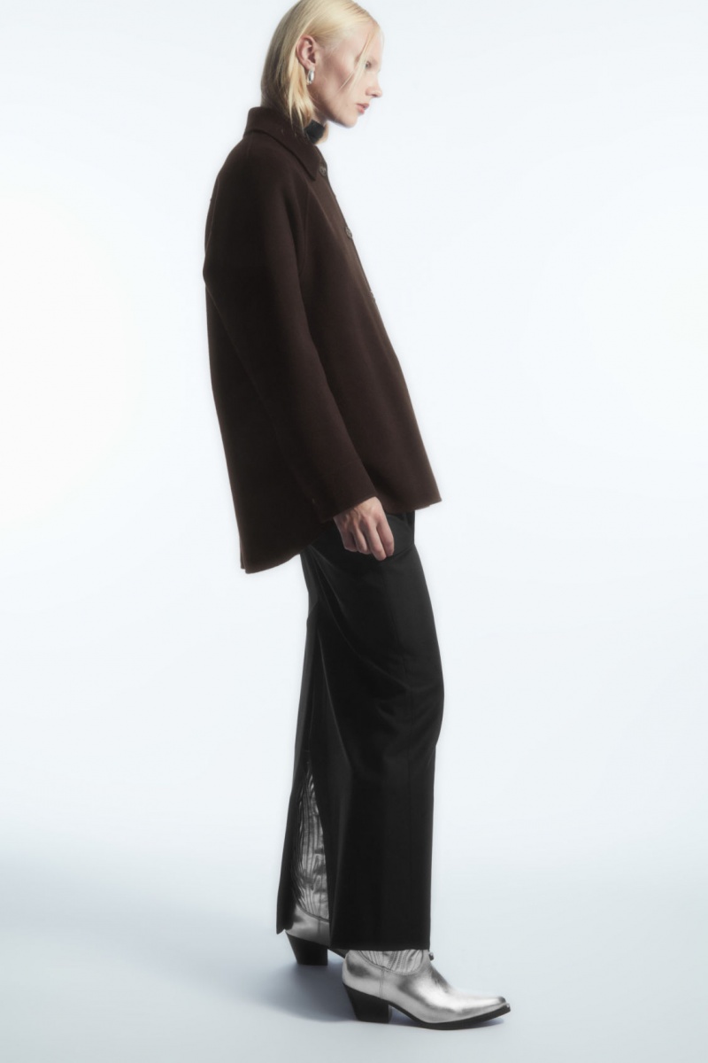 Women's COS Double-Faced Wool Jackets Dark Brown NZ-72BLFXOYJ