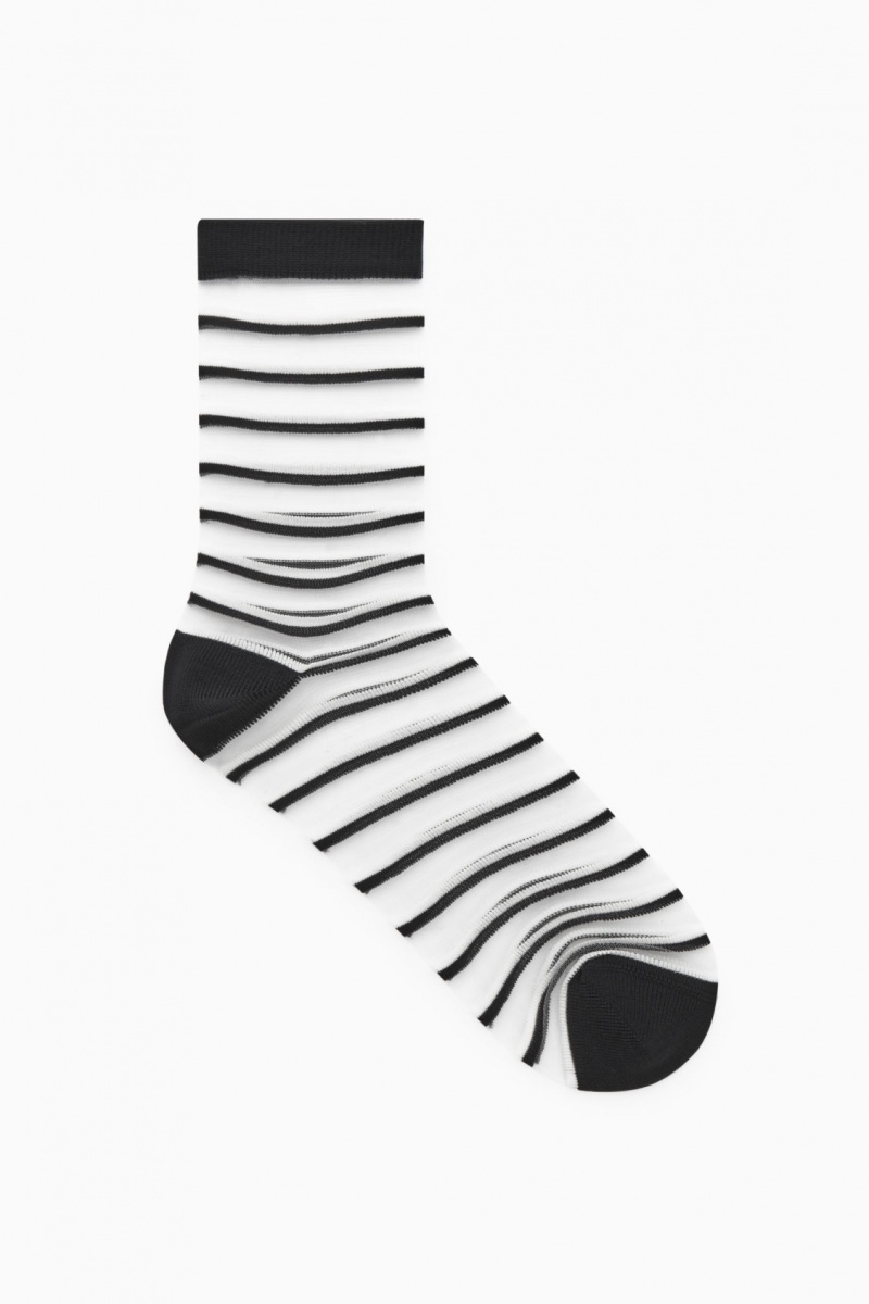Women's COS Double-Stripe Mesh Socks Black / White NZ-49EXPAJCZ